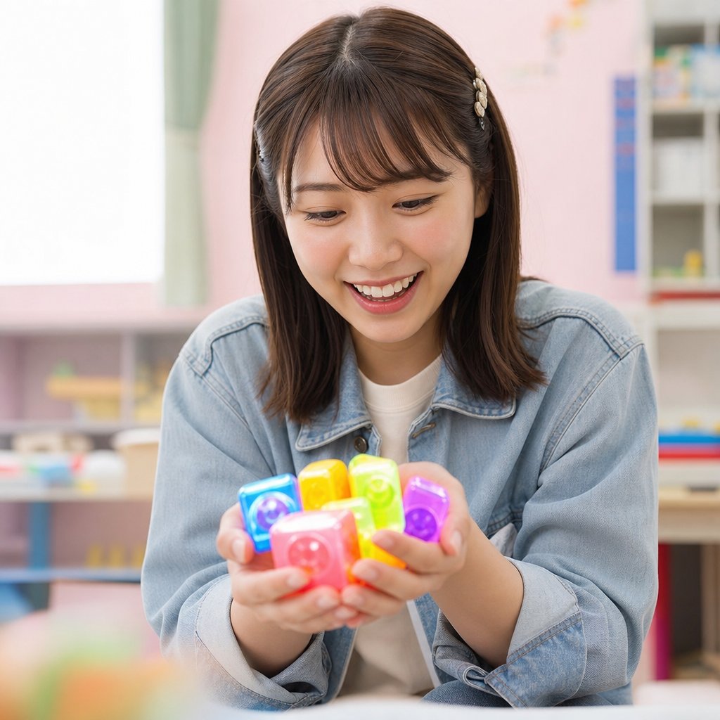 カラフルなブロックを持つおねえさん