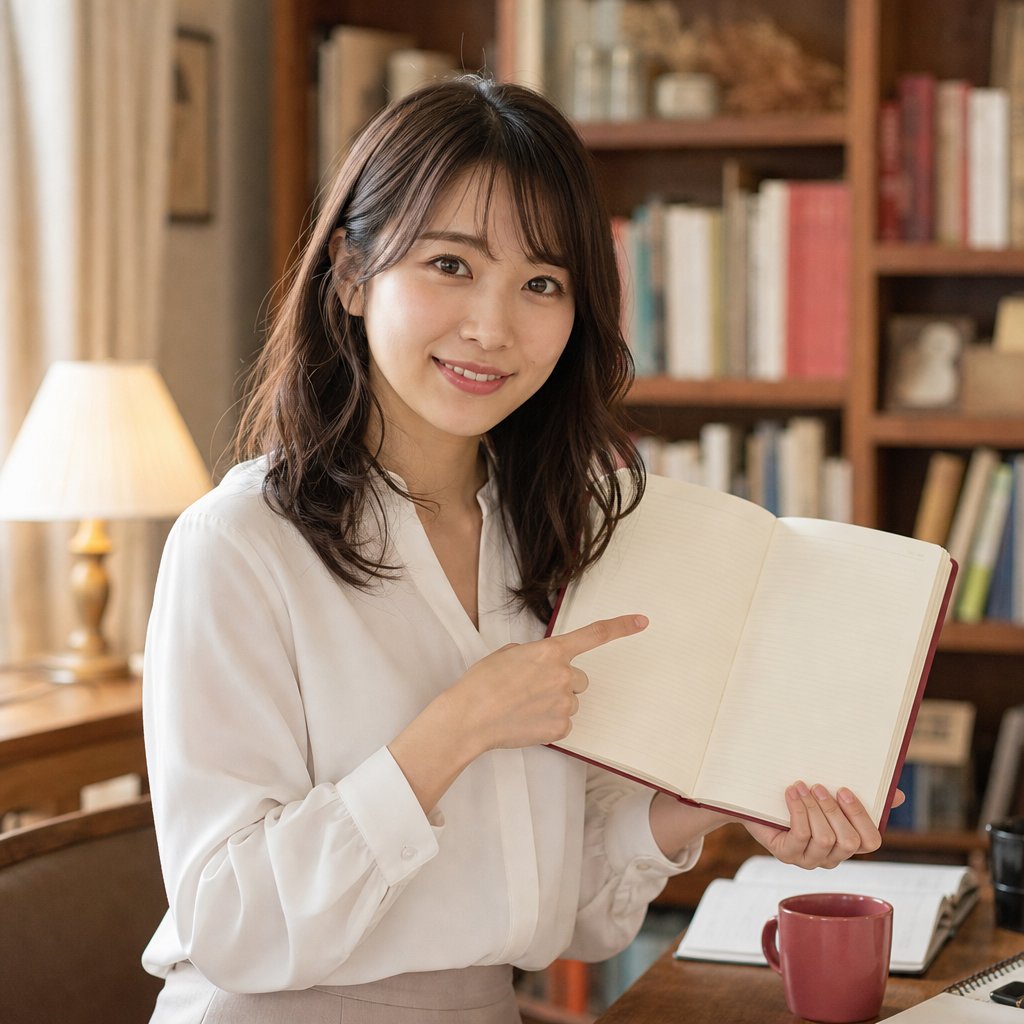ノートを見せて教えるおねえさん